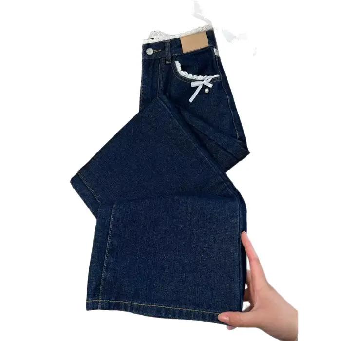 Nouveau produit été 2026 : Jean droit ample pour femme avec taille en dentelle