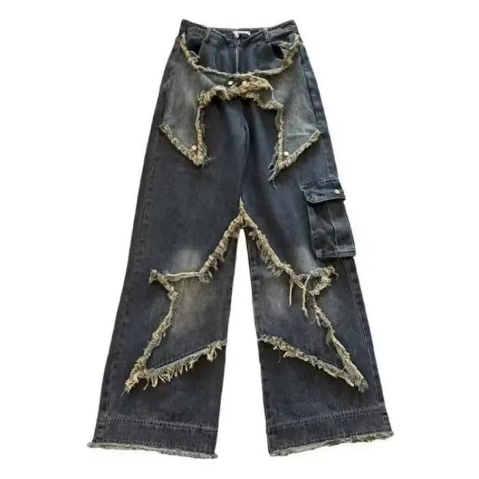 Jean taille haute coupe droite ample avec motif étoile