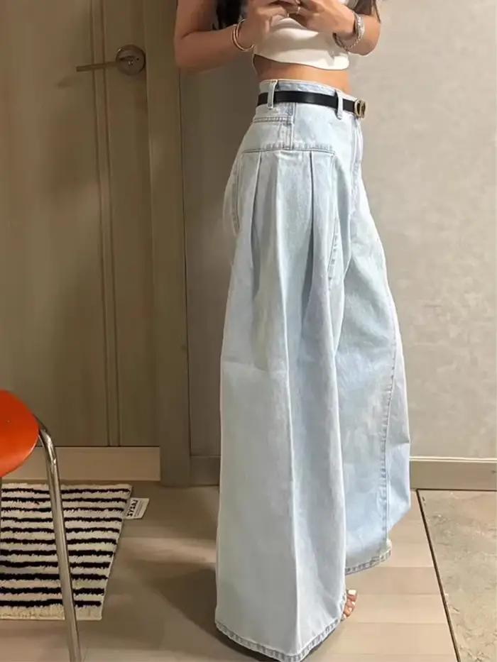 Jean à jambes larges Miss Tough pour femmes, denim mince, style vintage coréen, nouveau design féminin, haute taille, amincissant, droit, mode printemps