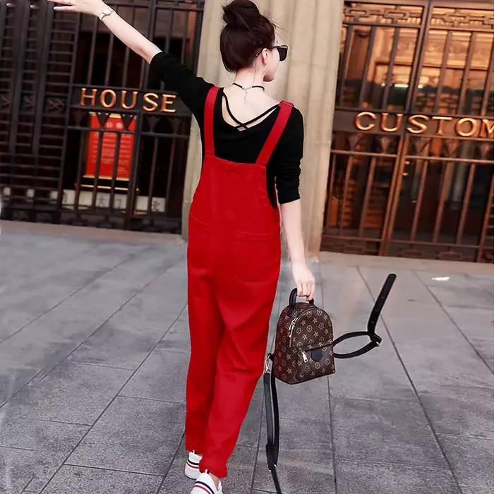 Salopette en Jean Rouge pour Femme, Combinaison Élégante d'Automne, X109