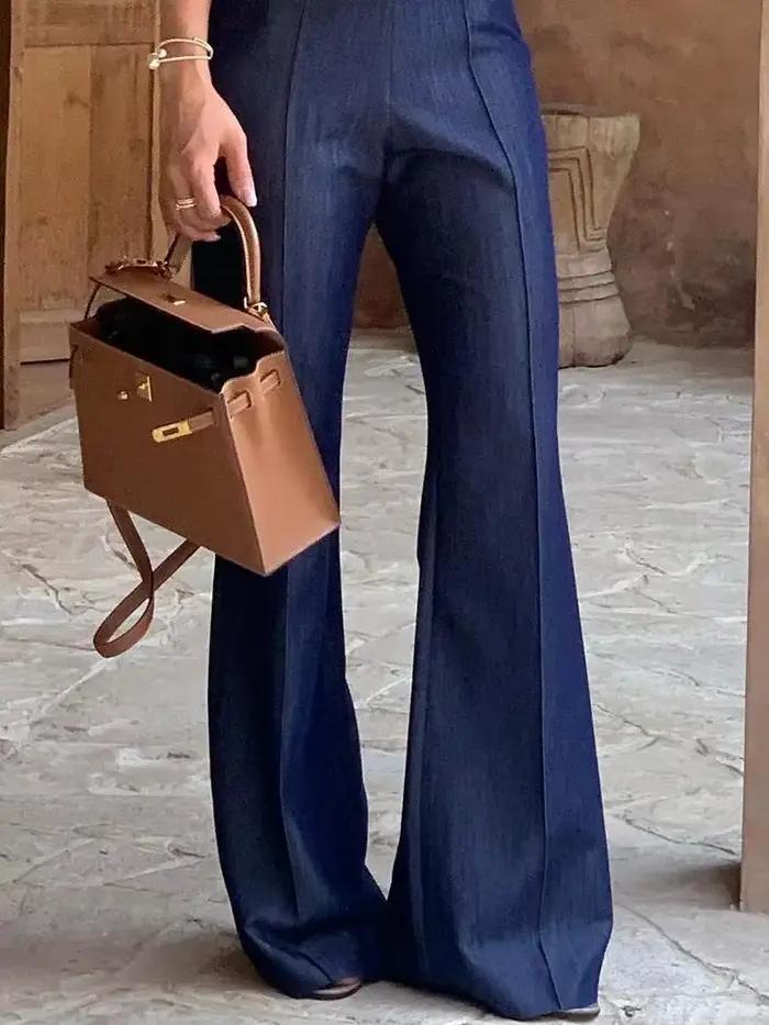 Krisstargirls 2025 été taille haute Jean pantalon pour femmes Vintage fendu-joint Streetwear Féamale évasé Denim