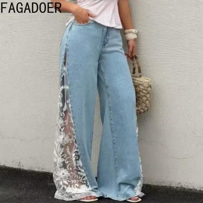 FAGADOER Nouveau Jean en Denim à Patchwork de Dentelle 2026
