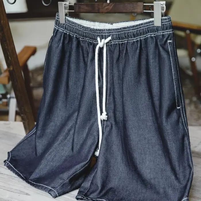 Maden-Short en jean pour homme, coupe droite, demi-pantalon, été