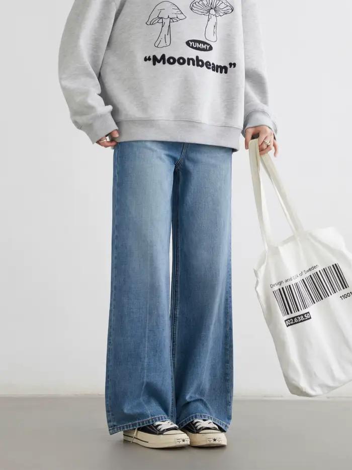 CHIC VEN femmes jean bleu ample décontracté solide nouveau rétro coton jambe large Denim pantalon femme