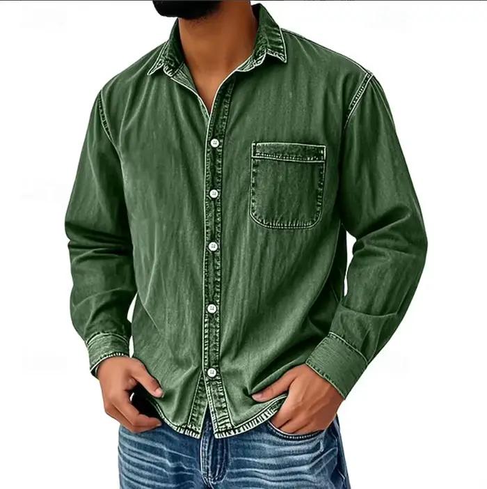 Nouvelle Chemise en Jean à Manches Longues pour Homme de Haute Qualité