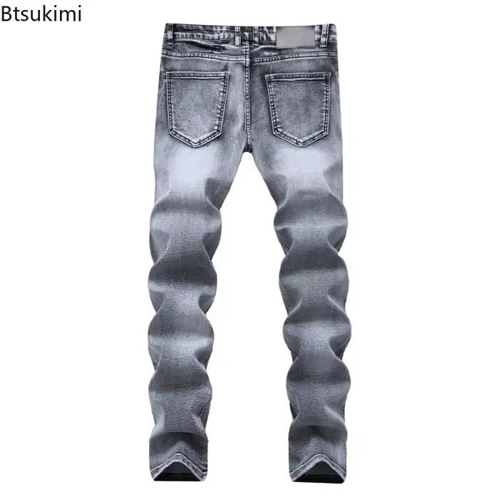 Nouveau 2026 hommes gris jean pantalon mode décontracté coupe ajustée petits pieds pantalons longs tendance polyvalent