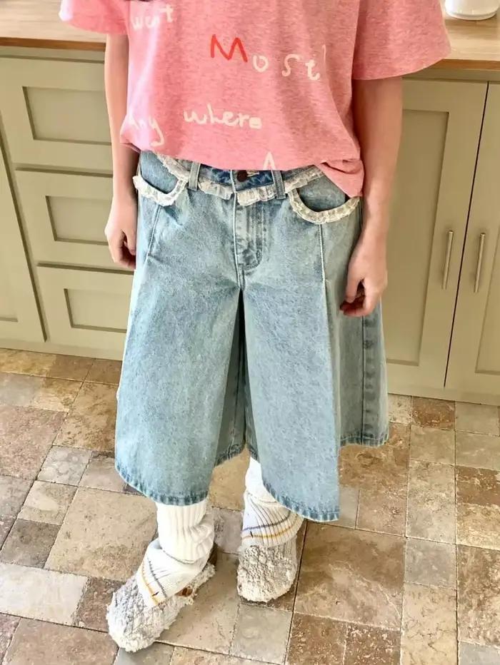 Shorts Harajuku Dentelle Femmes Été Joints Jambes Larges Denim Pantalon Grunge Y2K Japonais Streetwear Hip-Pop