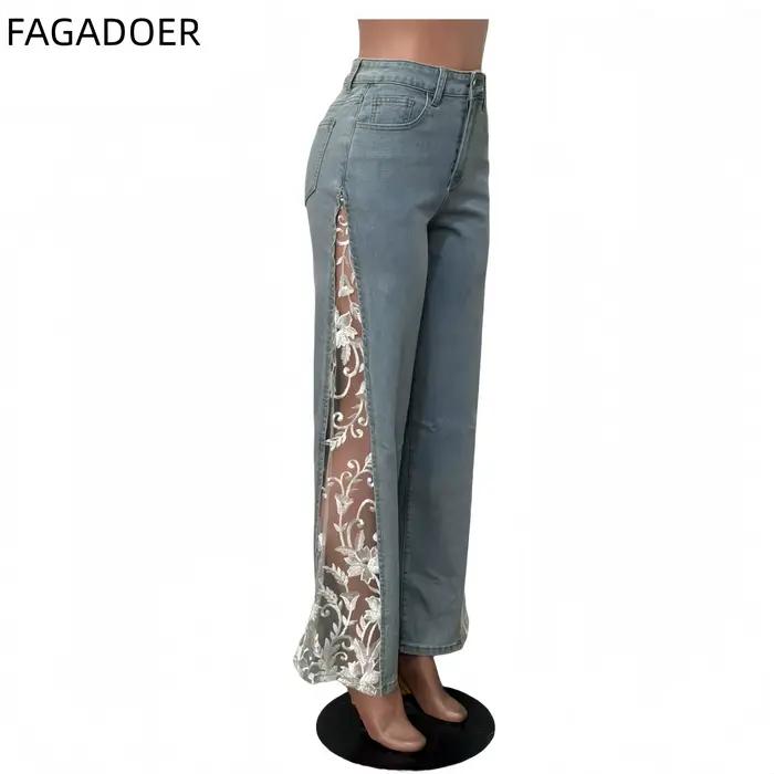FAGADOER Nouveau Jean en Denim à Patchwork de Dentelle 2026