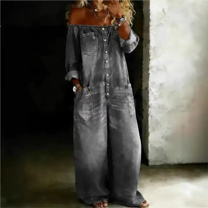 Nouvelle Combinaison Longue Ample Femme Style Rétro en Imitation Jean