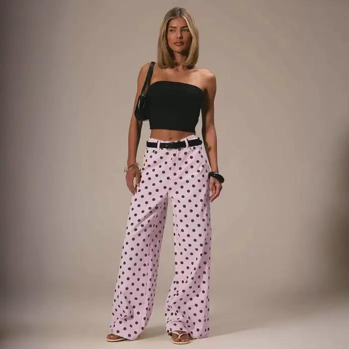 Jean taille haute printemps-automne pour femme 2026 – Pantalon décontracté en denim à pois vintage et jambe large