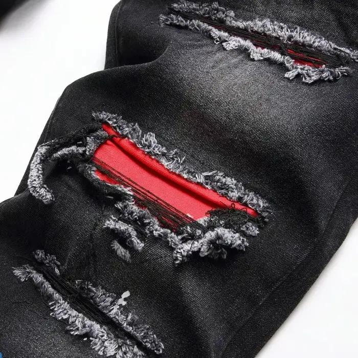 Jean extensible déchiré en Patchwork pour homme