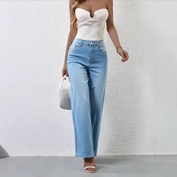 Jean taille haute coupe droite pour femme