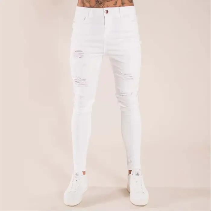 Jean Déchiré en Denim Blanc pour Homme