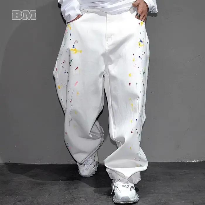 Jeans baggy peints à l'encre Hip Hop pour hommes