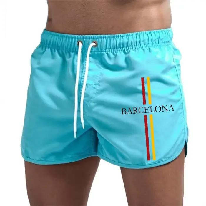 Shorts de Plage Hommes Imprimé Barcelone Haute Qualité Respirants et à Séchage Rapide Pour Activités Sportives et Plages