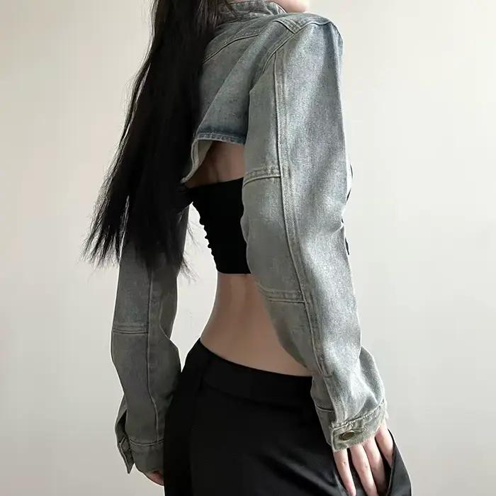 MEXZT Y2K recadrée veste en jean femmes Vintage 90S Sexy à manches longues