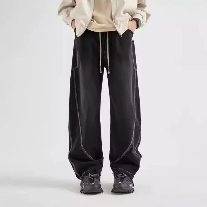 Jean Cargo Décontracté Homme, Style Y2K Vintage Patchwork, Pantalon Homme Coupe Droite, Occasions Spéciales et Décontractées