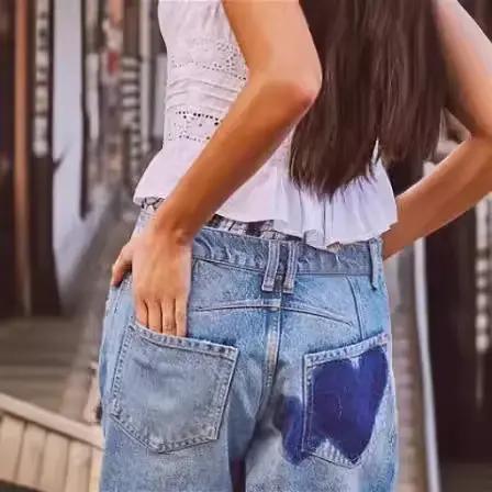 Jean femme imprimé pantalon Long décontracté ample Denim bleu maman coeur taille moyenne jambe large pantalon poche bouton Y2k épissure 2025