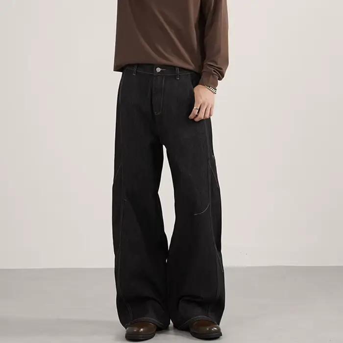 IEFB Style américain hommes Denim pantalon couleur unie lavé décontracté Cleanfit droite jambe large tout-amtch ample homme jean nouveau 9W4159