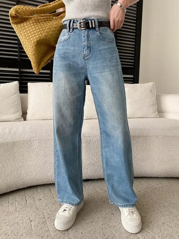 Jeans décontractés vintage bleus à jambe large et droite pour femmes