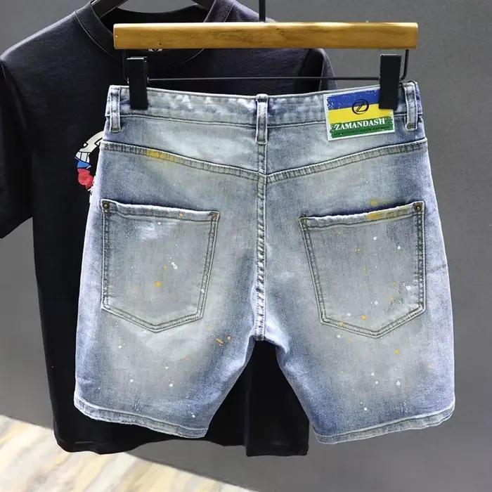 Shorts en jean homme style décontracté longueur cinq-quarts délavage clair coupe droite étéUsageId123