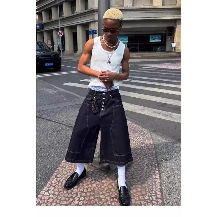 Shorts de travail vintage en denim brut pour hommes