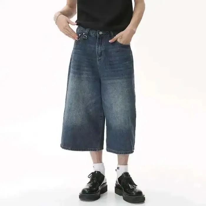 Shorts IEFB Style Coréen Vintage Hommes Jean Été Amples Mâle Jambe Large Genou Longueur Shorts Nouveau Lavé Mode Court Denim Pantalon