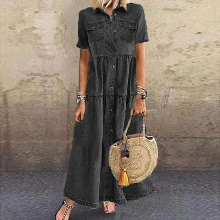 Robe en denim à imprimé floral pour femme