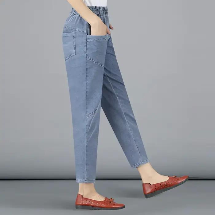 Femmes grande taille 4xl décontracté Denim cheville longueur pantalon Vintage maman Baggy Vaqueros élastique taille haute printemps été sarouel