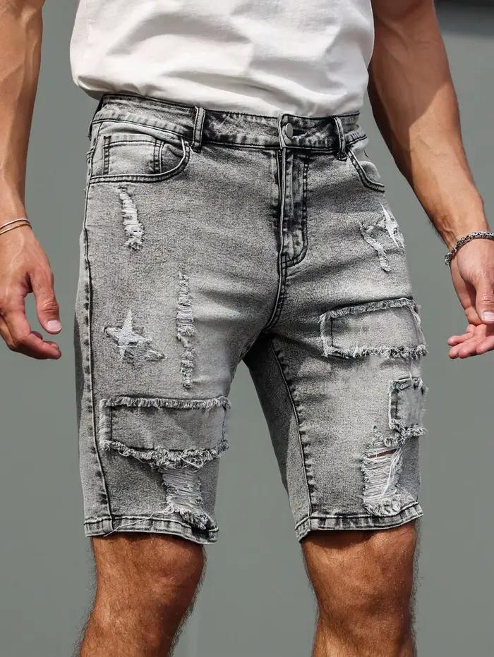 Shorts en jean déchirés vintage pour hommes - Style streetwear décontracté