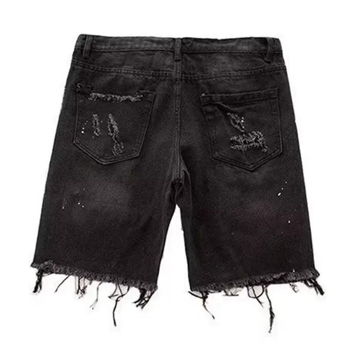 Short en jean homme, bleu, noir, trous déchirés, coupe droite, fermeture éclair boutons, multipoches, confort tout au long de la journée, adapté aux quatre saisons, pour homme
