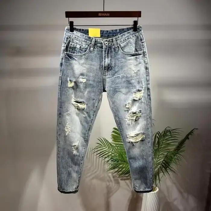 Pantalon de cowboy déchiré pour hommes avec imprimé