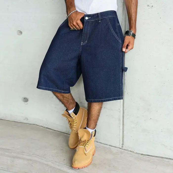 Short en jean bleu coupe ample pour l'été, style jambes larges