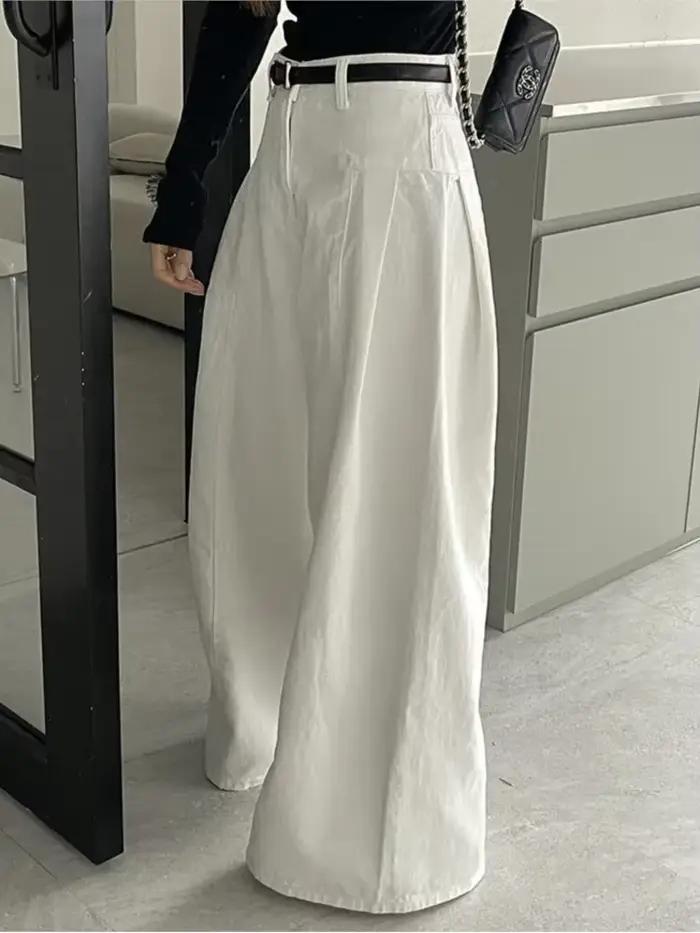 Jean printemps été longue jambe large pantalon femmes taille haute mode décontracté Style coréen dames