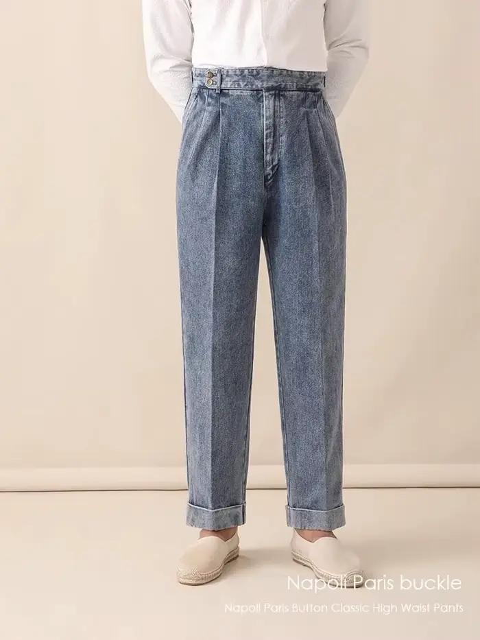 Mode Vintage hommes Naples jean pantalon Styles britanniques taille boucle