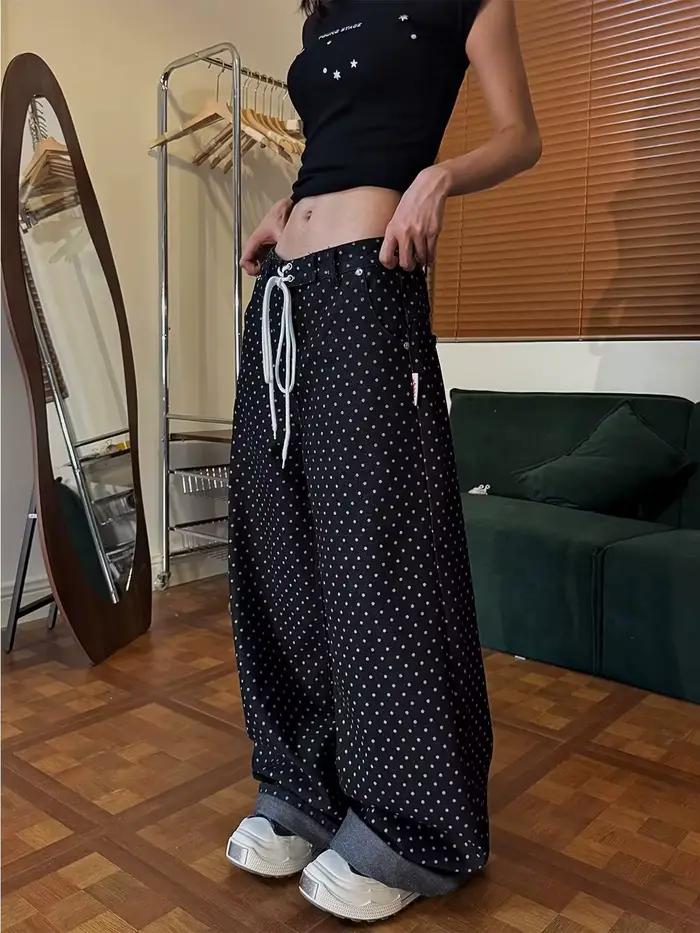 Pantalon femme noir gothique Y2k Baggy jean Harajuku Vintage à pois Denim