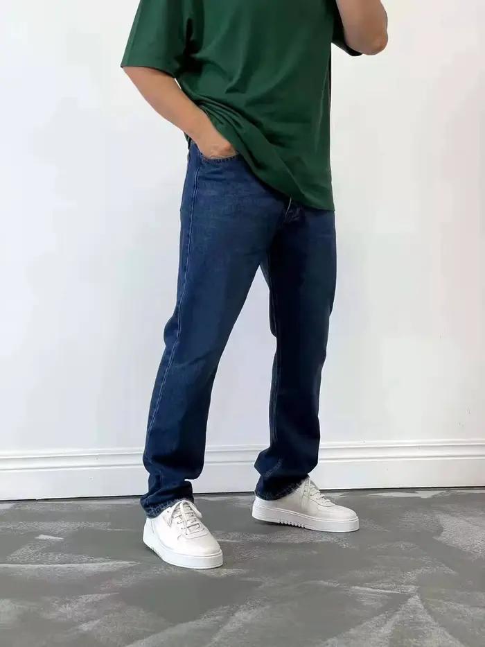 Hommes confortable droit jean décontracté mâle doux Baggy extérieur Denim pantalon classique taille élastique solide