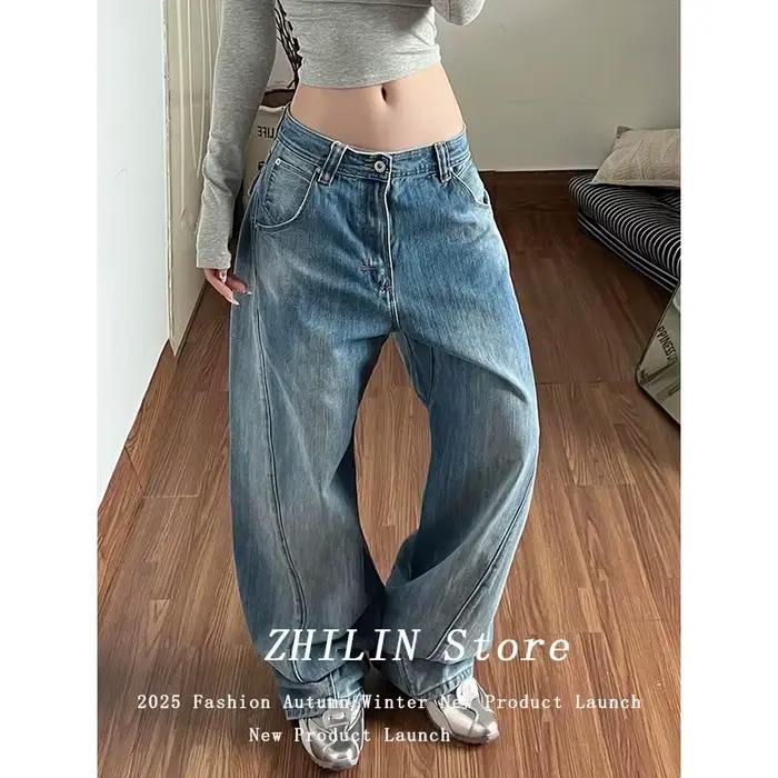 Jean bleu femme Hip-hop Vintage Streetwear Y2K jambe large