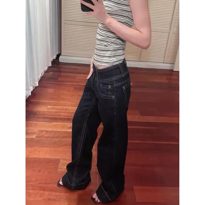Jean droit Baggy bleu Y2k pour femmes