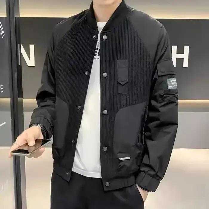 Veste de baseball vintage homme, style safari, patchwork, polyester, acétate, coton pour occasions décontractées automne hiver