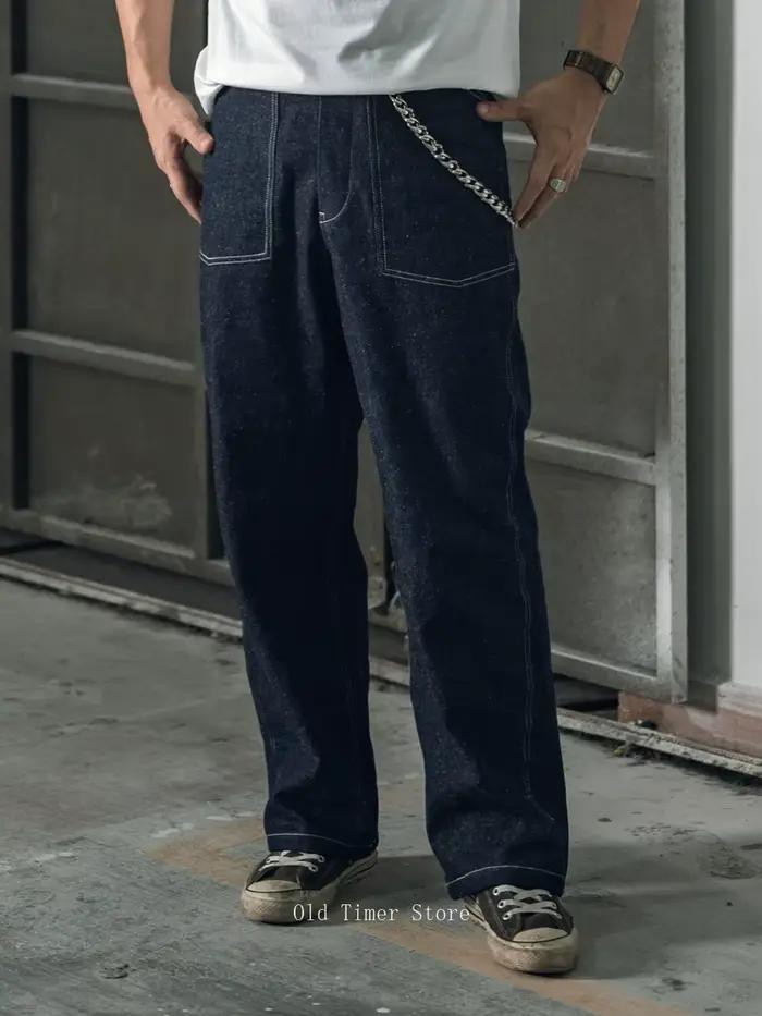 Qingtian M1937 Denim salopette pantalon Indigo ample coupe droite Amekaji jean pour hommes avec boucle arrière