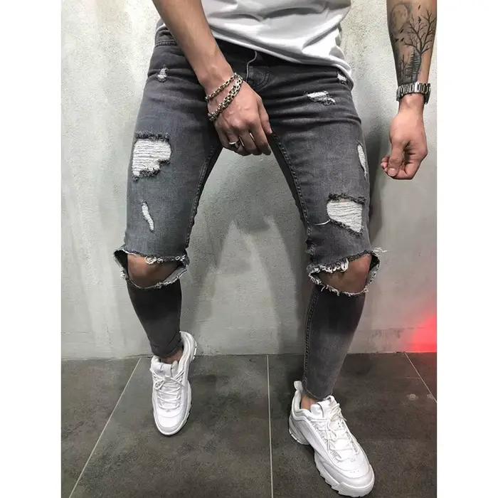 Jeans déchirés pour hommes Mode casual slim denim crayon pantalons Vêtements