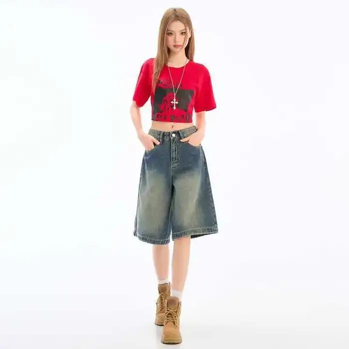 Nouveau short en jean délavé style rétro américain pour femme