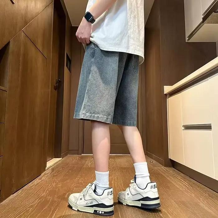 Shorts en jean bleu Bakorobaty, style streetwear, coupe droite, ample, pour hommes, shorts y2k vintage, jorts shorts, bermuda jeans masculin, shorts sport pour hommes, shorts pour hommes, shorts jeans homme, shorts baggy homme, shorts oversize homme, shorts de gym homme, shorts pour randonnée homme,