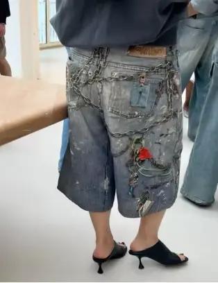 Shorts de sport dégradés en denim coton pour jeunes filles style Y2K amples et décontractés ocassions estivales et automnales