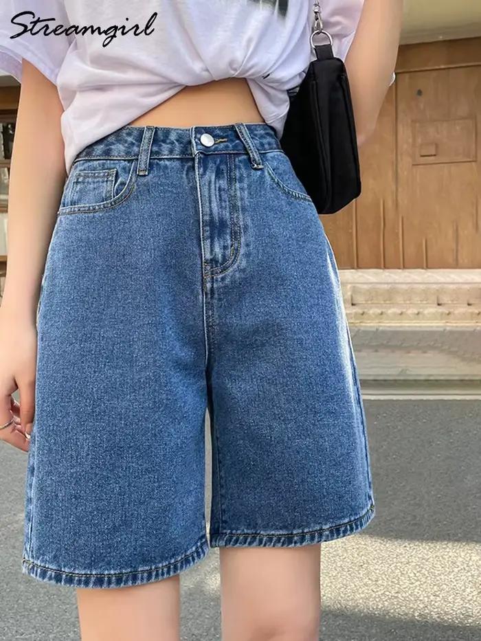 Shorts en jean taille haute Streamgirl pour femmes, vintage, denim, ample, court, droit, été, 2025