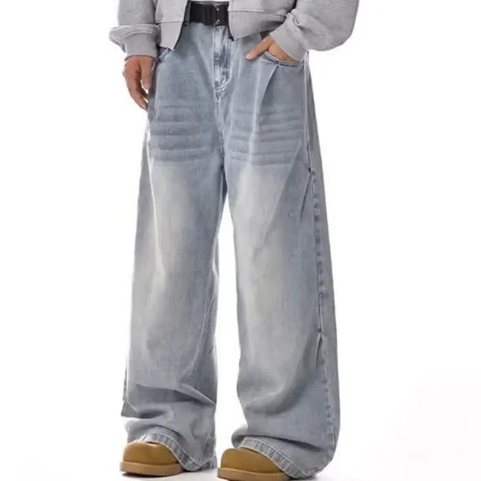 Jeans pour hommes Harajuku américain Vintage lavé Cleanfit haute rue droite ample jambe large Denim pantalon unisexe mode Style nouveau