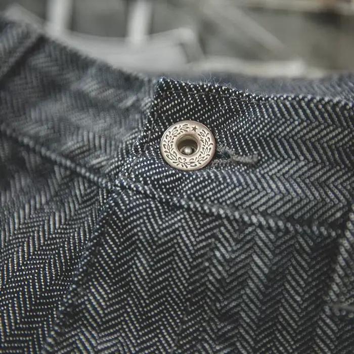Maden Retro 12, 8 oz jean rayé gris coupe droite zippé avec poches pantalon polyvalent à chevrons pour hommes printemps