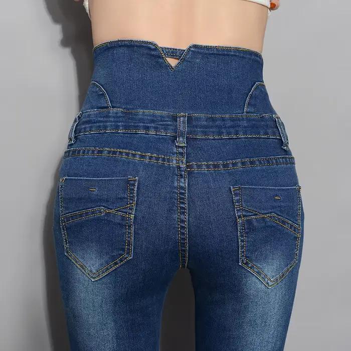 Pantalon en denim taille haute pour femme jean skinny chaud style bureau dame automne hiver grande taille résistant confortable