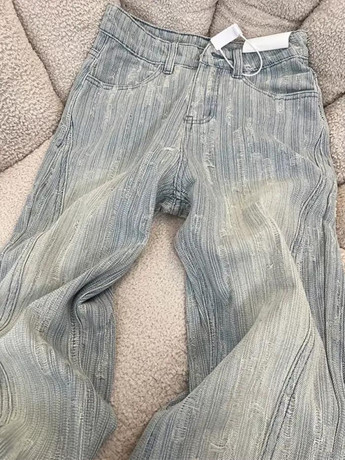 Jacquard ample femmes jean surdimensionné automne taille haute mode Flare Denim pantalon décontracté Simple Chic plissé